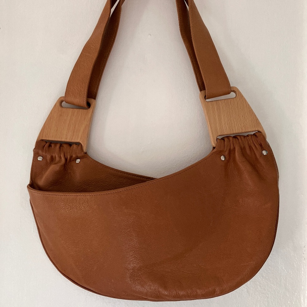 CHARLES JOURDAN Tan Leather/Wood Purse